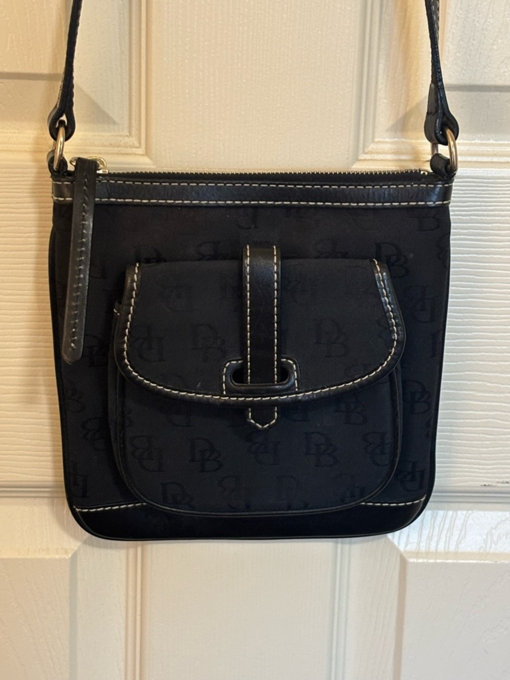 Dooney & Bourke Black DB Monogram Letter Carrier Crossbody Bag